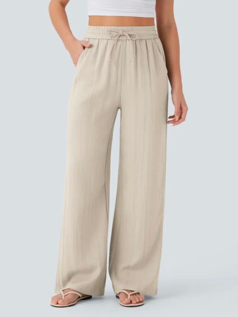 Halara Beige High Wasted Drawstring Linen-Blend Women's Pants Size Petite XS NWT